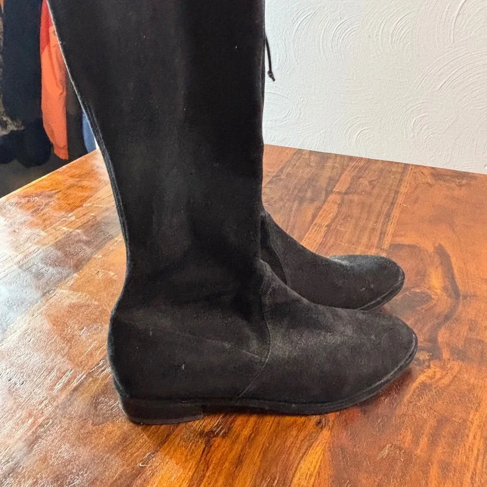 Stuart Weitzman Lowland Black Suede Over the Knee Boots Womens 9 M Low Heel Tie